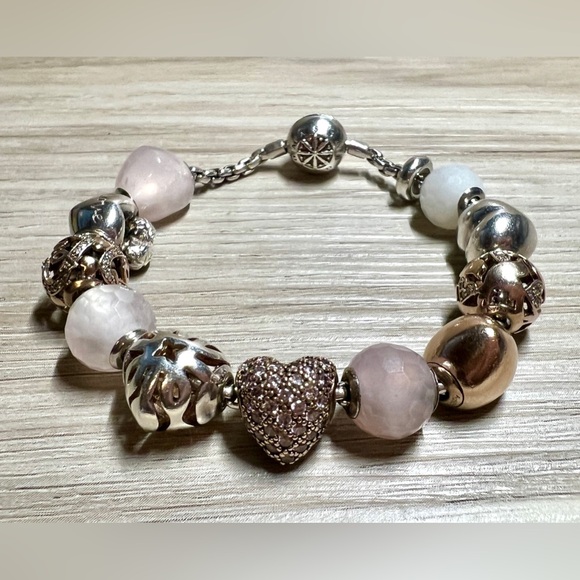 Vintage Designer Thomas Sabo Sterling Silver Pink Quartz Karma Bead Bracelet, 7" - Picture 2 of 9
